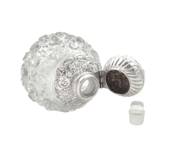 Antique Edwardian Sterling Silver & Cut Glass Scent / Perfume Bottle 1901
