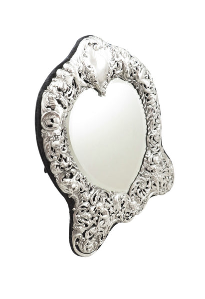 Antique Victorian Sterling Silver Dressing Table Mirror - Cherubs & Birds 1899