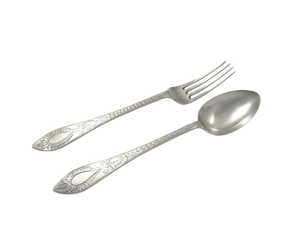 Antique Victorian Sterling Silver Christening Spoon & Fork in Case 1877