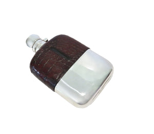Antique Silver Plated & Crocodile Leather Hip Flask c1880