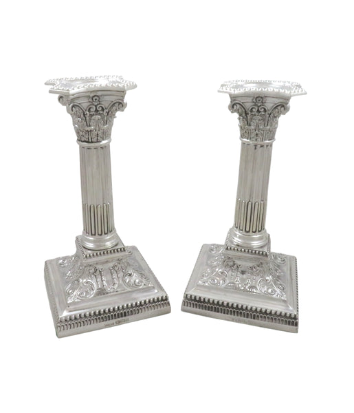 Pair of Antique Victorian Sterling Silver 6 3/4" Candlesticks 1895