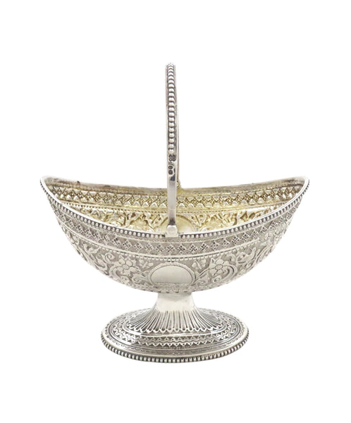 Antique Victorian Sterling Silver Basket with Birds 1879