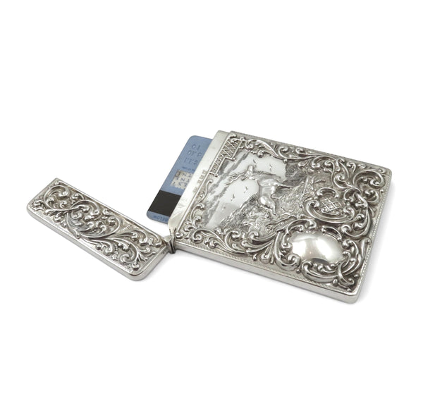 Antique Edwardian Sterling Silver 'Stag' Card Case 1910