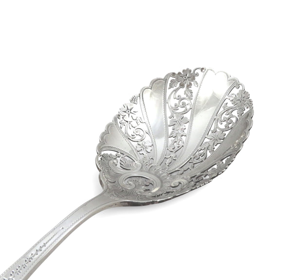 Pair of Antique Victorian Sterling Silver Pierced Serving Spoons in Case 1899