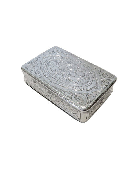 Antique Victorian Sterling Silver Snuff Box with Crest 1873