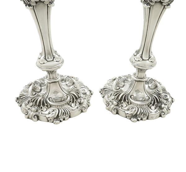 Pair of Antique Georgian Sterling Silver 11" Candlesticks 1820