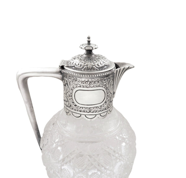 Antique Victorian Sterling Silver & Cut Glass Claret Jug 1899