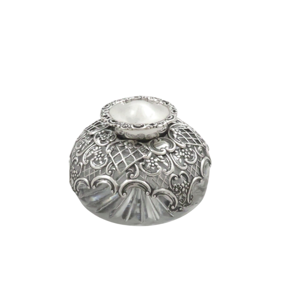 Antique Victorian Sterling Silver & Cut Glass Inkwell 1898