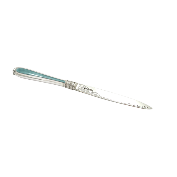 Antique Sterling Silver & Bluey/Green Enamel Letter Knife 1933
