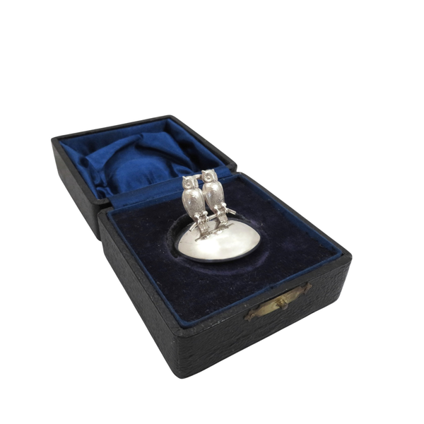 Antique George V Sterling Silver 'Owl' Menu Holder in Case 1935