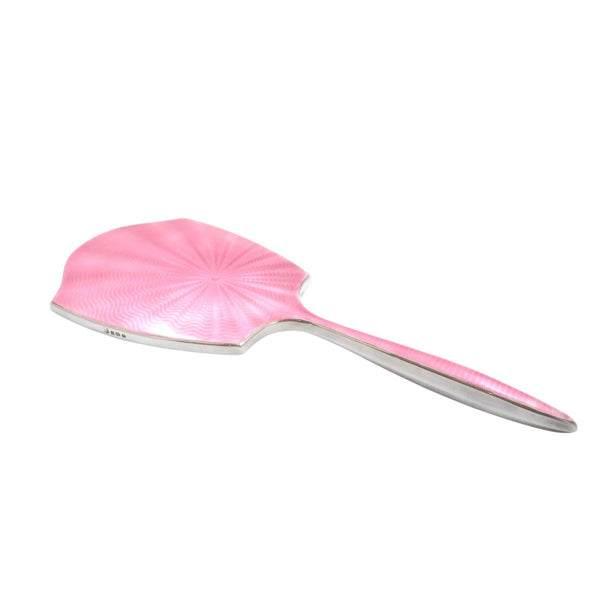 Antique Art Deco Sterling Silver & Pink Enamel Hand Mirror 1938