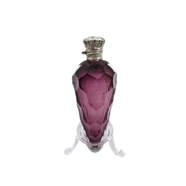 Antique Victorian Sterling Silver & Amethyst Glass Scent / Perfume Bottle 1897