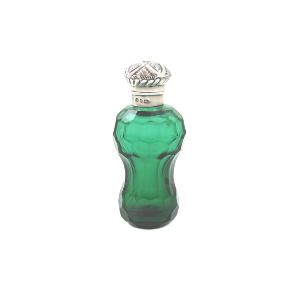 Antique Victorian Sterling Silver & Green Glass Scent / Perfume Bottle 1898