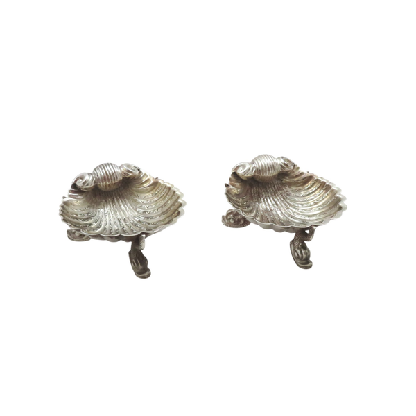 Pair of Antique Victorian Silver Shell Salts with Dolphin Feet 1875