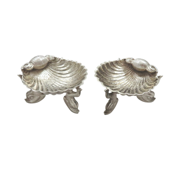 Pair of Antique Victorian Sterling Silver 'Shell' Salts with Dolphin Feet 1884