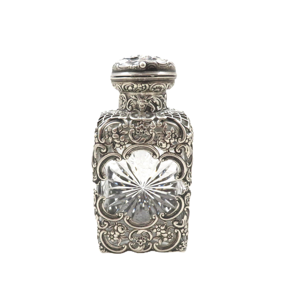 Antique Edwardian Cut Glass & Sterling Silver Scent / Perfume Bottle 1902