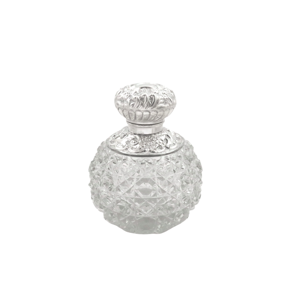 Antique Edwardian Sterling Silver & Cut Glass Scent / Perfume Bottle 1901