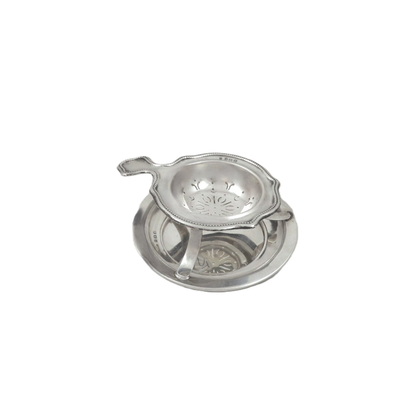 Antique Sterling Silver Tea - Strainer & Drip Bowl 1921