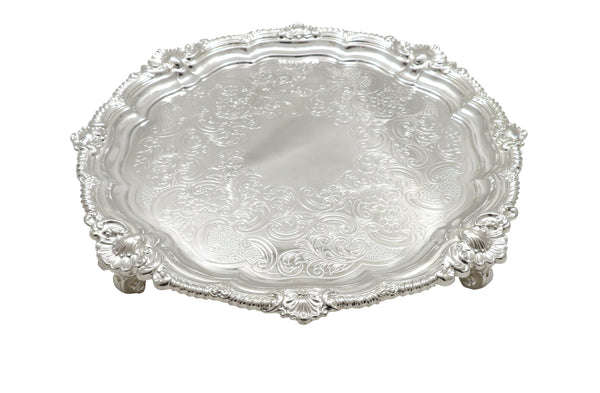 Antique Edwardian Sterling Silver 11" Tray / Salver 1902