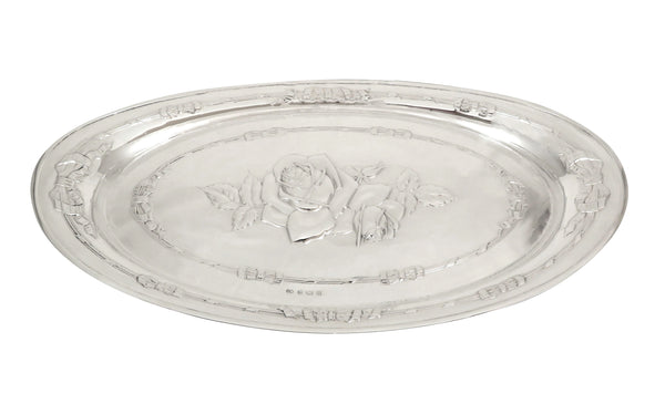 Antique Sterling Silver 14" Oval 'Roses' Dressing Tray 1912