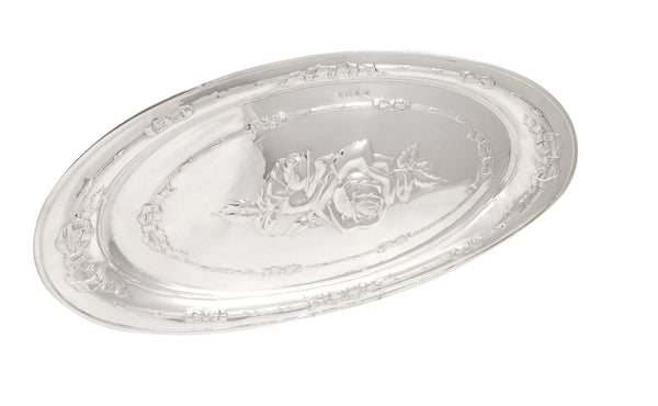 Antique Sterling Silver 14" Oval 'Roses' Dressing Tray 1912