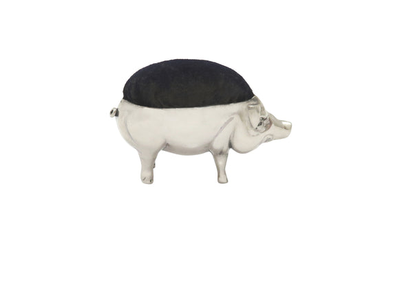 Antique Edwardian Sterling Silver Pig Pin Cushion 1910