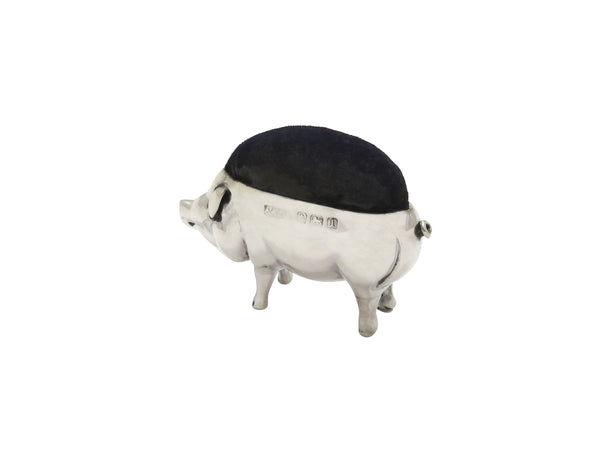 Antique Edwardian Sterling Silver Pig Pin Cushion 1910