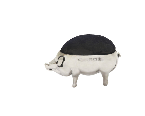 Antique Edwardian Sterling Silver Pig Pin Cushion 1910