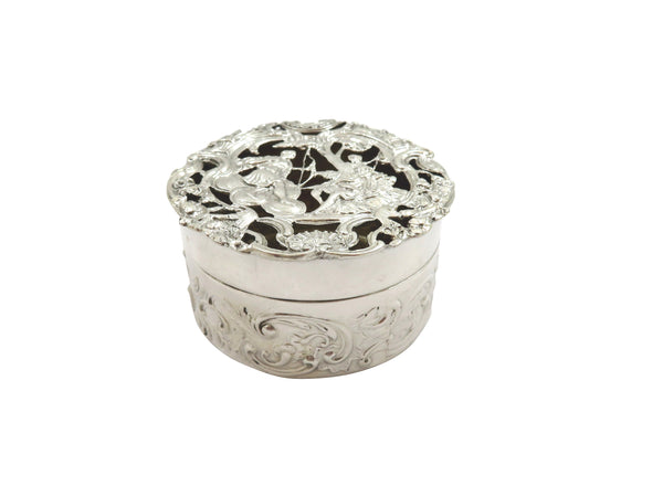 Antique Edwardian Sterling Silver Pierced Lid Trinket Box 1908