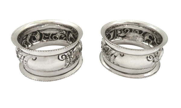 Pair of Antique Victorian Sterling Silver Napkin Rings in Case 1899
