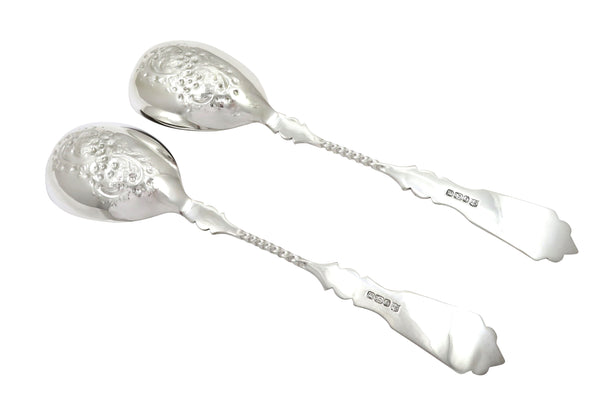 Pair of Antique Victorian Sterling Silver Berry Spoons in Case 1899