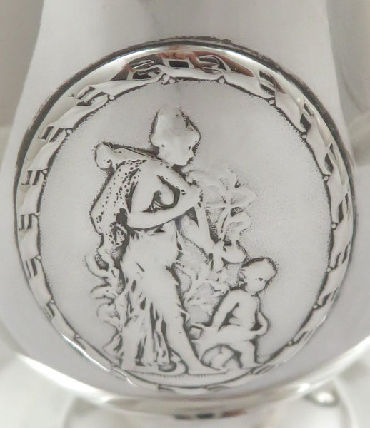 Pair of Antique Sterling Silver Vases - Mother & Child Scene 1912
