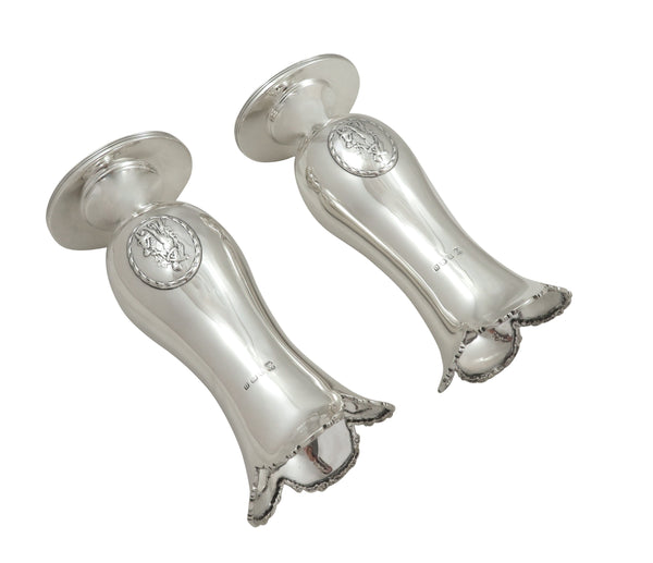 Pair of Antique Sterling Silver Vases - Mother & Child Scene 1912