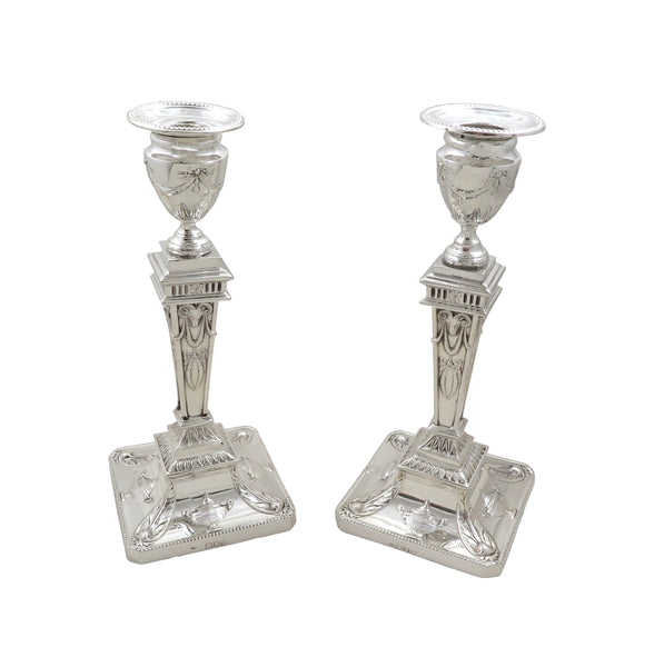 Pair of Antique Edwardian Sterling Silver 'Rams Heads' 8" Candlesticks 1901