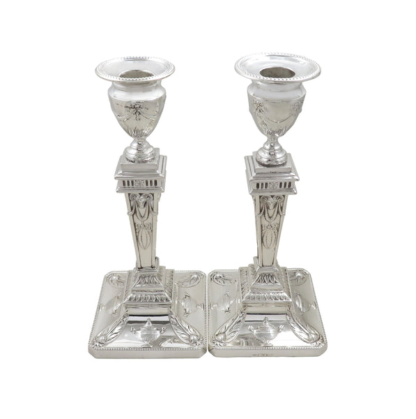 Pair of Antique Edwardian Sterling Silver 'Rams Heads' 8" Candlesticks 1901