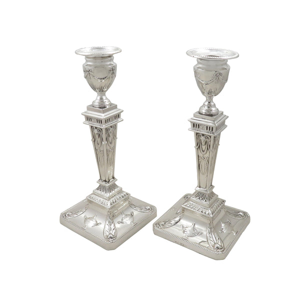 Pair of Antique Edwardian Sterling Silver 'Rams Heads' 8" Candlesticks 1901