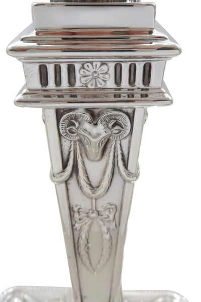 Pair of Antique Edwardian Sterling Silver 'Rams Heads' 8" Candlesticks 1901