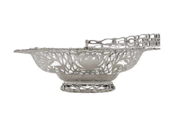 Antique Edwardian Sterling Silver 10" Basket / Dish 1902