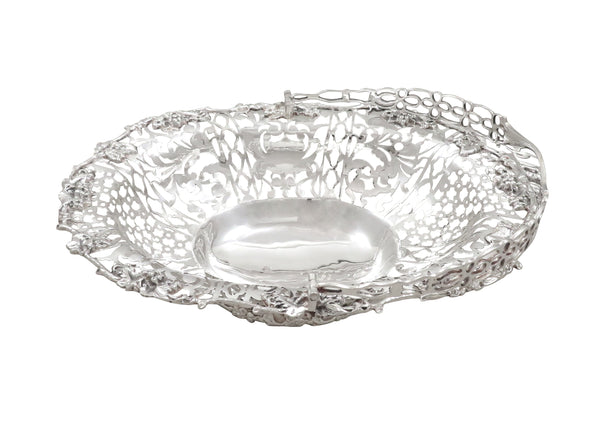 Antique Edwardian Sterling Silver 10" Basket / Dish 1902