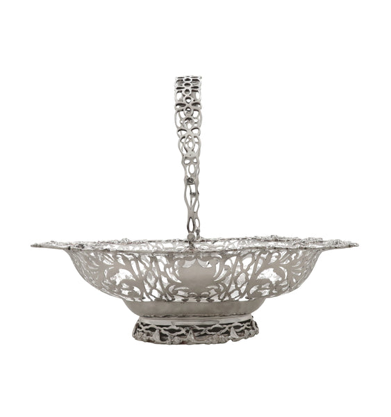Antique Edwardian Sterling Silver 10" Basket / Dish 1902