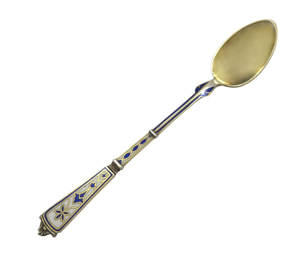 Set of 6 Antique Danish Silver & Enamel Teaspoons - Simon Groth