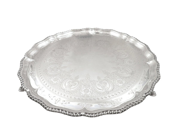 Antique Victorian Sterling Silver 12" Tray / Salver 1892