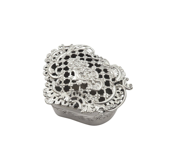 Antique Victorian Sterling Silver Pierced Lid Trinket Box 1900