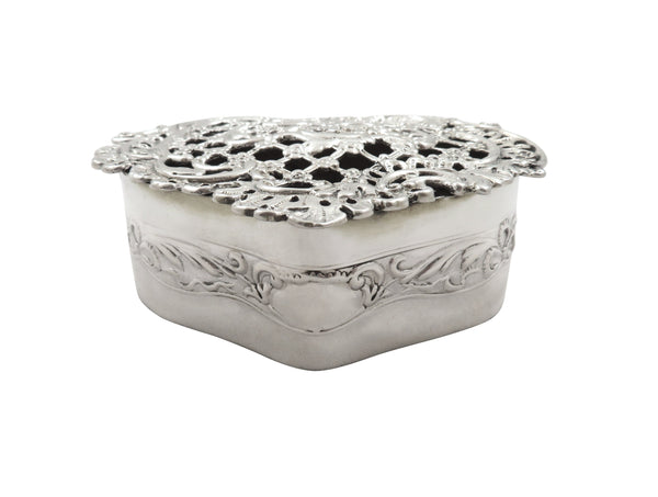Antique Victorian Sterling Silver Pierced Lid Trinket Box 1900