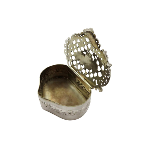 Antique Victorian Sterling Silver Pierced Lid Trinket Box 1900
