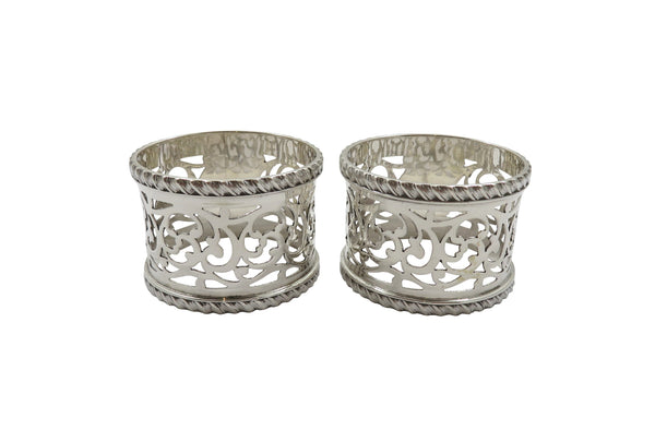 Pair of Antique Edwardian Sterling Silver Napkin Rings in Case 1902