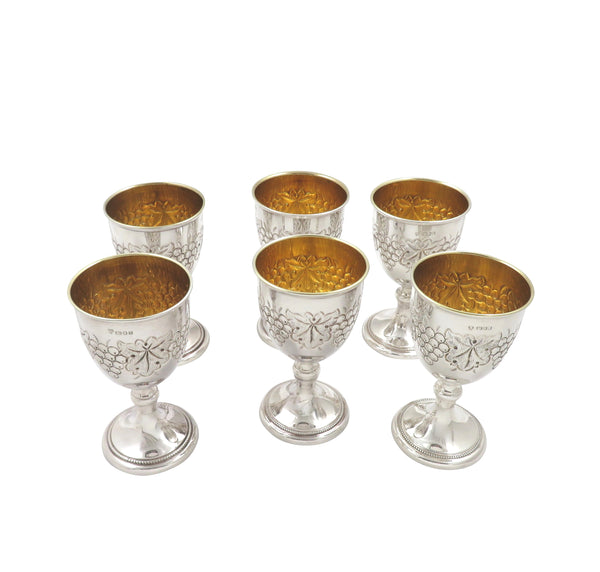 Set of 6 Vintage Sterling Silver Wine Goblets in Case 1975