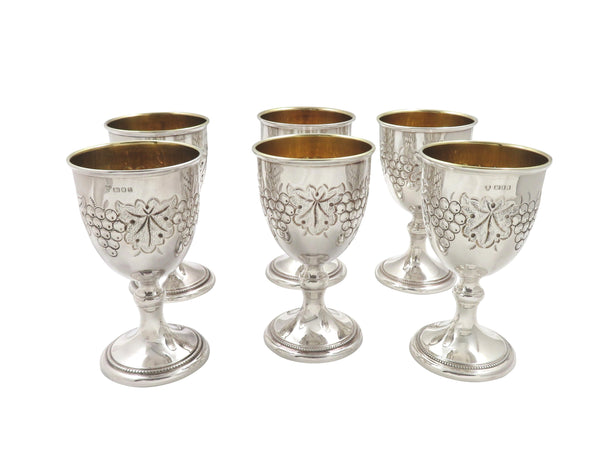 Set of 6 Vintage Sterling Silver Wine Goblets in Case 1975