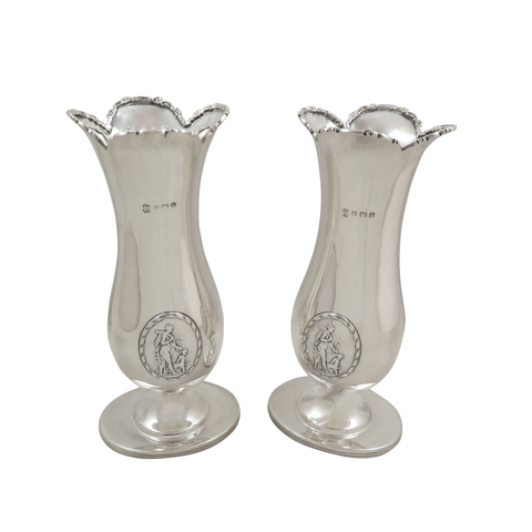 Pair of Antique Sterling Silver Vases - Mother & Child Scene 1912