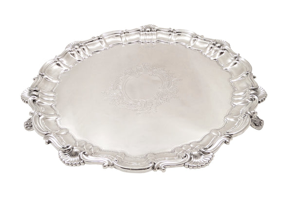 Antique Edwardian Sterling Silver 12" Tray / Salver 1909